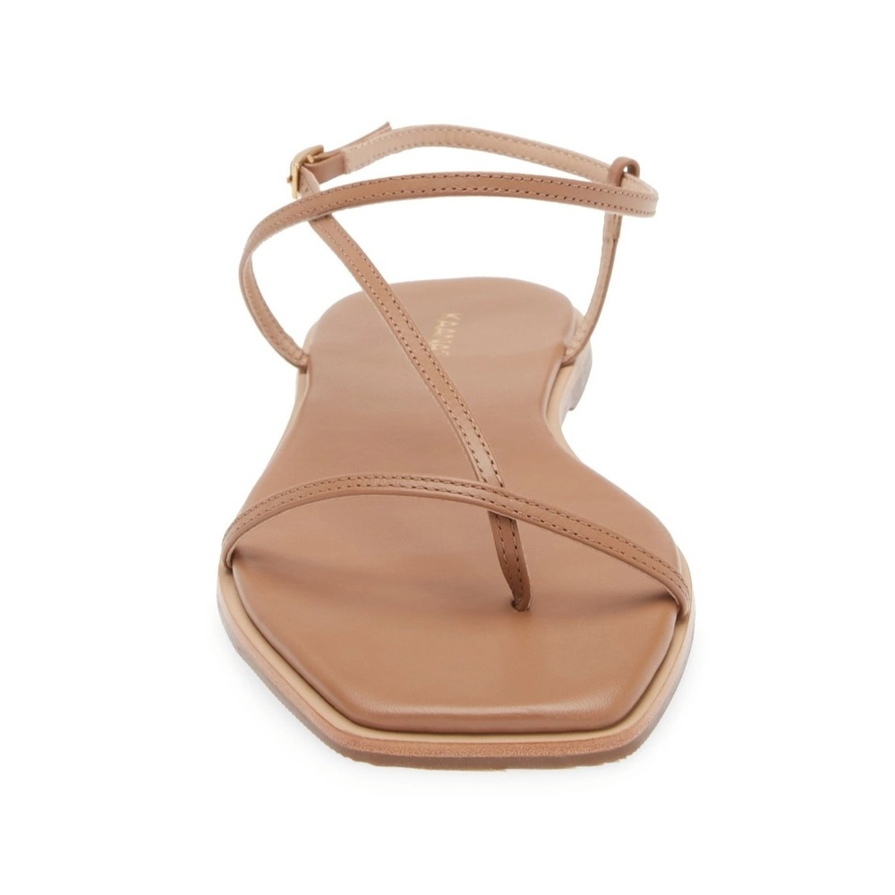 KAANAS Womens Tan Brown Leather Strappy Square Toe Flat Sandals Size 11M Brazil
